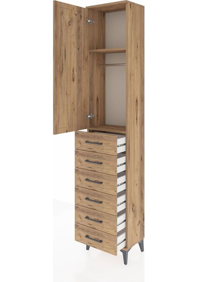 Arges Dolap 2 Raflı 6 Çekmeceli Tek Askılı 44x30x221 Çam-çam Çam