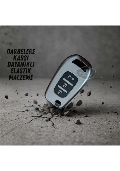 Renault Megane 4 Clio 5 Kadjar Captur Kaleos Anahtar Uyumlu Silikon Anahtar Kılıfı Oto Anahtar Kabı Darbe Emici Anahtarlık Koyu Titan Gri 00
