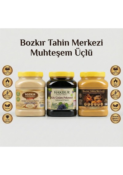 Bozkır Tahin Merkezi Enfes Üçlü Altın Susam Kavrulmuş Tahin-taş Değirmen Beyaz Tahin -üzüm Pekmezi
