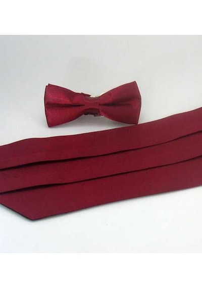 Bordo Çocuk Boy Düz Renk Saten Kuşak Papyon Takım - Ckp-04