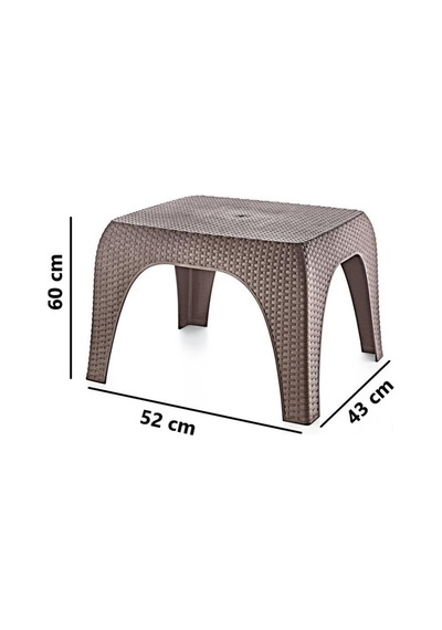 Omnipazar Hasır Desen Plastik Bahçe Balkon Plaj Şezlong Sehpa 4'lü Set Kahverengi Kahverengi