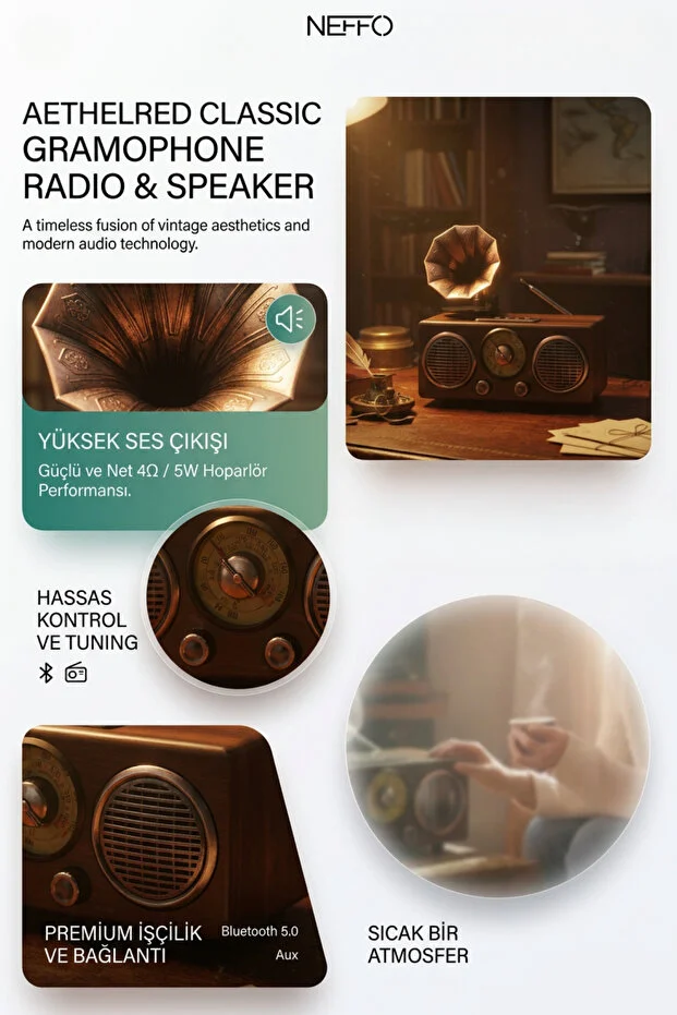 Nostalji Trend Radyo Bluetooth Özellikli Şık Tasarım Nostaljik Radyo