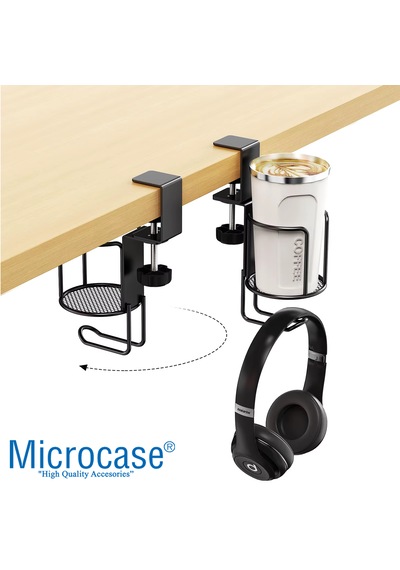 Microcase Çok Amaçlı Masaya Monte Bardak Termos Şişe Ve Kulaklık Tutucu Al5439 Siyah