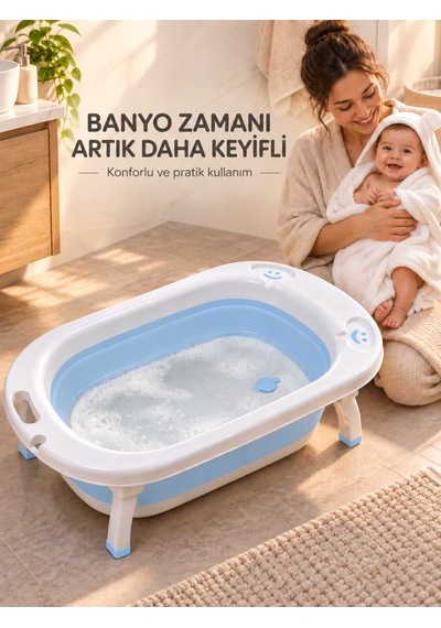 Beylini Katlanabilir Bebek Küveti Soft Silikon Destekli Banyo Akordion Duş Oyun Alanı