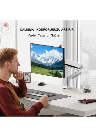Nb F80-xe Beyaz 17-30 Amortisörlü 2-9kg Ergonomik Monitör Tutucu Vesa Monitör Standı
