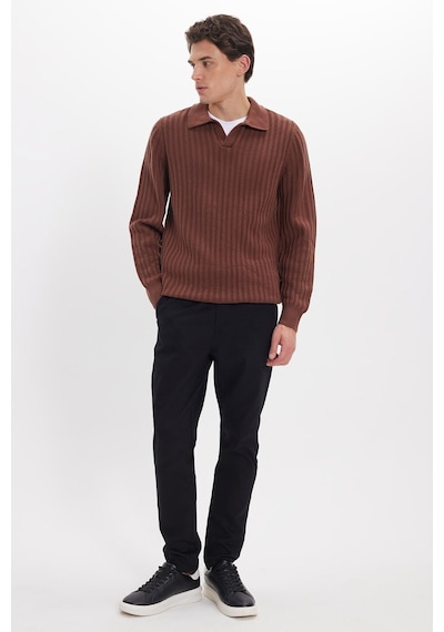 Tudors Erkek Standart Fit Normal Kesim Polo Yaka Kahverengi Kazak-46287
