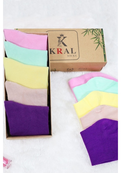 Kral Socks Kadın Çorap Dikişsiz 5 Çift Kutulu Bambu Patik Patik Çorap Seti Asorti