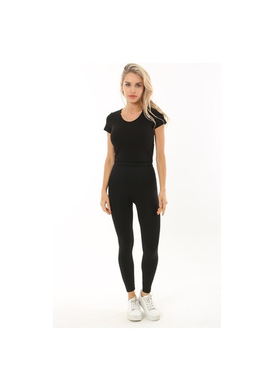 Rooted-kadın Basic Crop V Yaka Kaşkorse T-shirt SIYAH