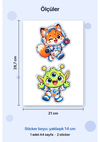 Galaksi Macerası 2 Adet Dev Uzay Sticker Çıkartma A4 Laptop Etiketi Çok Renkli