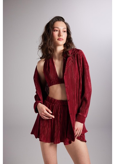 Holly Lolly Düğme Kapamalı Comfy Oversize Gömlek Bordo