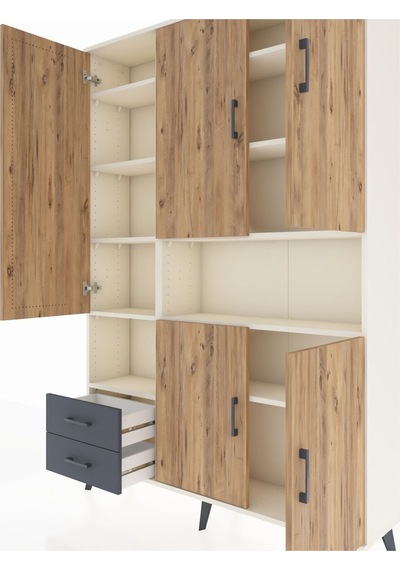 Arges Dolap 10 Raflı 2 Çekmeceli 5 Kapaklı 132x30x195 Aytaşı-çam/antrasit Atlas Çam/antrasıt