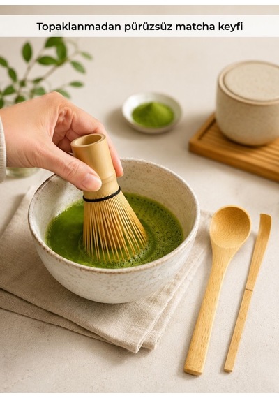 Matcha Çayı Hazırlama Bambu 3'lü Set - Geleneksel Japon Çay Seremoni Seti Kahverengi