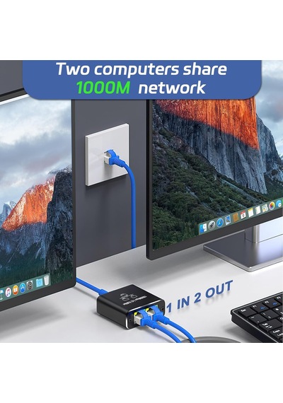 Ethernet Splitter 1 İla 2, Gigabit Ağ Bölücü, Rj45 Lan İnternet Bölücü, Bilgisayar, Anahtar, Yönlendirici, Adsl, Set Üstü Kutu, Dijital Tv Aynı Anda Çalışıyor İçin Laı Splitter