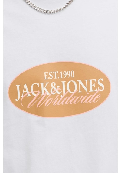 Jack & Jones Jorcatskılls Front Baskılı Erkek Tişört Bisiklet Yaka Kısa Kollu Beyaz