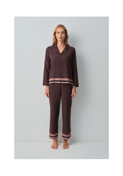 Suwen Monogram Gömlek Yaka Pijama Takımı Wsh1051014291 Kahverengi