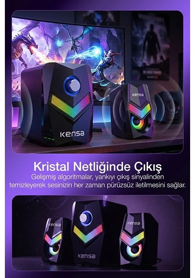 Rgb 7 Işık Modlu Masaüstü Hoparlör Stereo Gaming Speaker