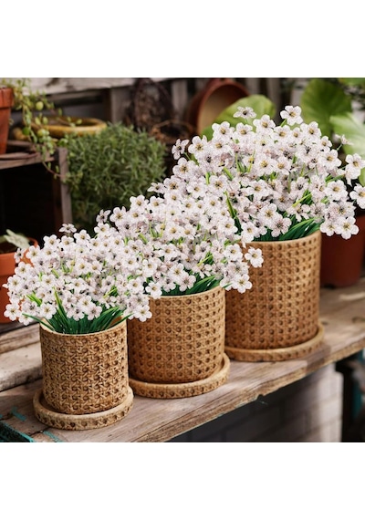 6lı Set Yapay Çiçek Sazlı Mine Beyaz Renk 5 Dallı 33cm