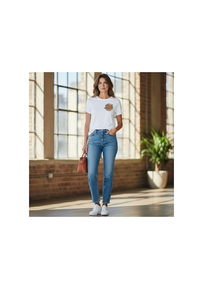 Urbantrendstore Unisex Gül Desen Baskılı Oversize Fit Rahat Geniş Salaş T-shirt Günlük Tişört Beyaz