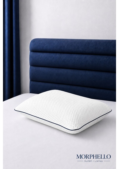 Morphello Visco Standart Yastık 40x60x12 Cm Ortopedik Baş Boyun Destekli, Orta Sert, Yıkanabilir Kılıflı Beyaz - Lacivert