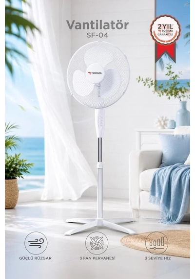 Premium Vantilatör 16 Inc 55w Fan Sf04 Beyaz Çalışma Alanı Hava Sirkülasyonu Etkili Rüzgar