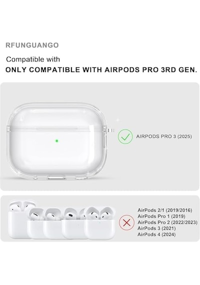 Soft Yumuşak Şeffaf Esnek Silikon Airpods Pro 3 İle Uyumlu Kulaklık Kılıfı Ve Karabina Anahtarlık Şeffaf, Airpods Pro 3