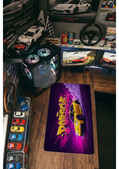 Porsche 911 Gt3 Rs Sarı Graffiti 40x90 Cm Oyuncu Mousepad Kaymaz Taban Büyük Boy Mousepad