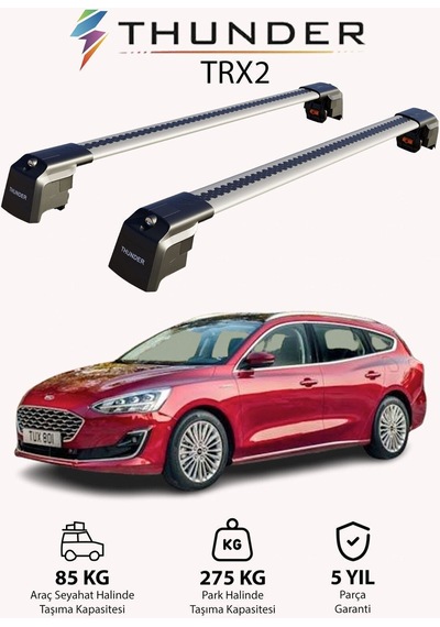 Ford Focus Estate 2019-sonrası Trx2 Thunder Carrier Kilitli Ara Atkı Taşıyıcı Tavan Barı Gri