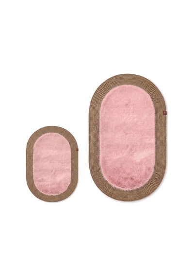 Banyo Paspası Takımı 60x100+40x60 Cm Düz Pembe & Camel