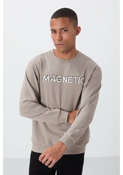 Tommy Life Camel Yazı Nakışlı O Yaka Rahat Form İçi Polarlı Erkek Sweatshirt - 88020 CAMEL