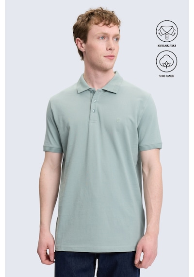Hatemoğlu Yeşil Regular Fit Polo Yaka 100% Pamuk Tişört Yeşil - Ekru