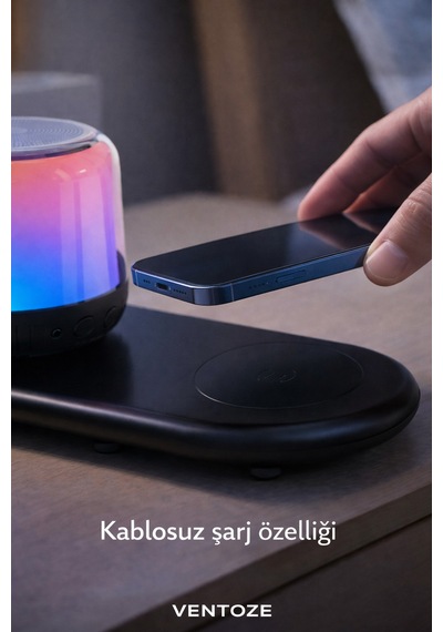 Kablosuz Şarj Standlı Bluetooth Hoparlör Masa Üstü Telefon Tutucu Ve Şarj İstasyonu 3 Ü 1 Arada