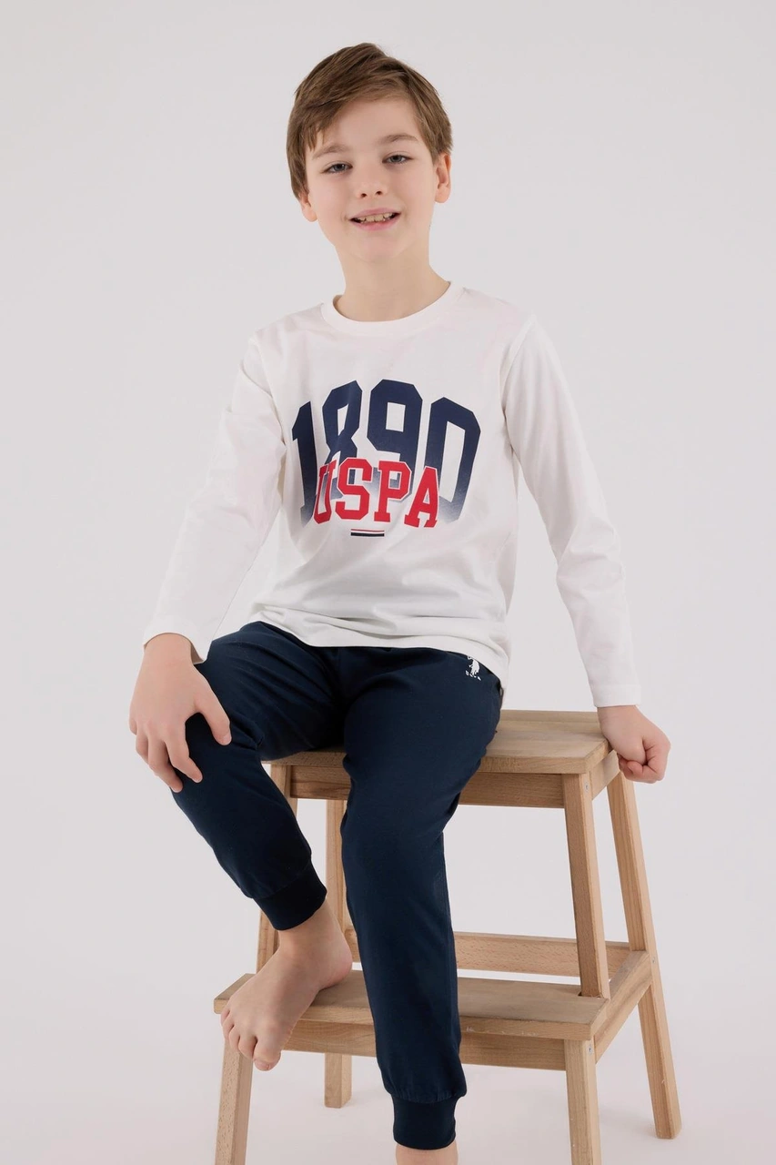 U.s. Polo Assn. Erkek Çocuk Uzun Kol Pijama Takım Beyaz-1775 Beyaz
