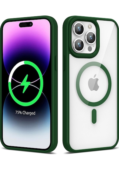 Mobilteam Apple iPhone 14 Pro Max Uyumlu Magsafe Wireless Şarj Özellikli Silikon Ege Kılıf-k Koyu Yeşil