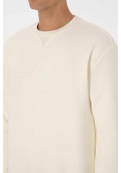 U.S. Polo Assn. Erkek Comfort Fit Bisiklet Yaka Şardonlu Krem Basic Sweatshirt 50313757-VR256