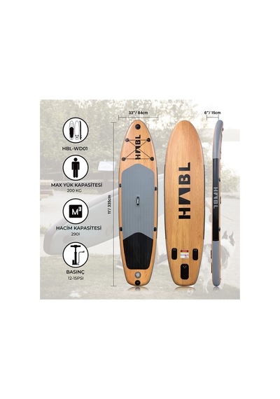 Şişme Sup Board/ Stand Up Paddle Board 84 335 15cm Full Set Deluxe Ahşap