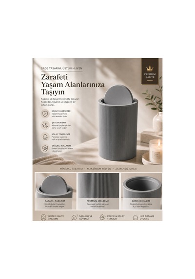 Novaflip Açılır Kapaklı Yuvarlak Çöp Kovası 6,25 L Kompakt & Modern Tasarım 22 19 Cm Gri
