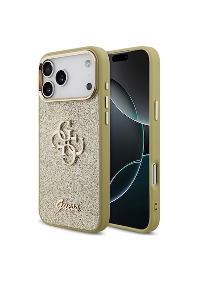 Apple Uyumlu iPhone 17 Pro Max Kılıf Guess Lisanslı 4g Büyük Metal Logolu Glitter Kapak Gold Gold