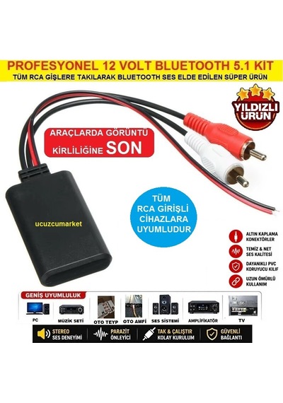 Bluetooth Kablosuz Bağlantı Adaptörü Aux Girişi Olmayan Tüm Araçlar Için