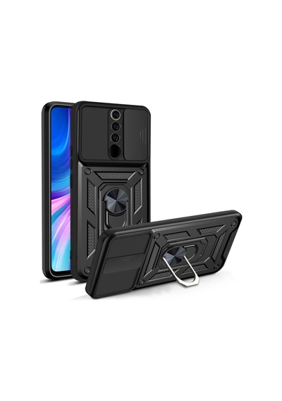 Redmi Note 8 Pro Kılıf Kamera Koruma Sürgülü Şık Pars Tank Sert Silikon Kapak Siyah
