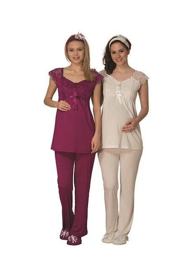 Mecit Pijama Mecit 1613 Hamile Lohusa Asılı Dantelli Lohusa Pijaması