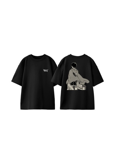 Thewert Attack On Titan Levi Manga Tasarım Sırt Baskılı Pamuk Siyah Oversize T-shirt