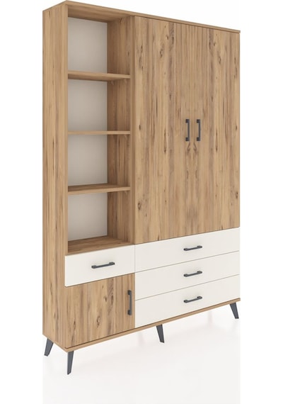 Arges Dolap 5 Raflı 4 Çekmeceli Tek Askılı 132x30x195 Çam-çam... Çam