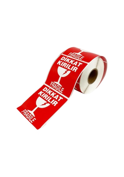 Kırmızı Dikkat Kırılır Etiketi 10X10 CM 500'Lü Sarım