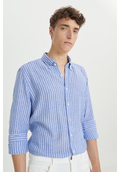 Ac&co Erkek Beyaz Lacı Slim Fit Dar Kesim Düğmeli Yaka Çizgili Gömlek