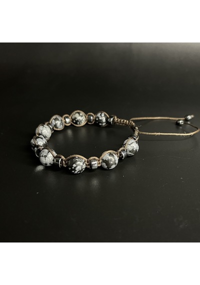 Yıldız Doğal Taş Karlı Obsidyen Hematit Unisex Doğal Taş Bileklik Siyah
