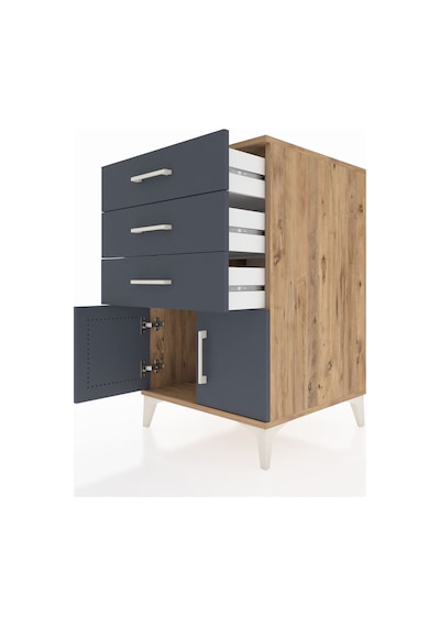 Kronos Komodin 3 Çekmeceli 2 Kapaklı 60x59x96 Çam-antrasit Çam