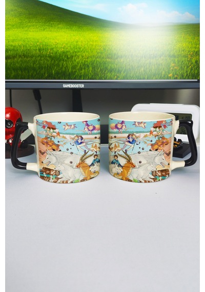 Miyazaki Anime Baskılı Seramik Lüks Kupa 1 Adet Özel Siyah Kulp Dalga Kulp V5d Çok Renkli