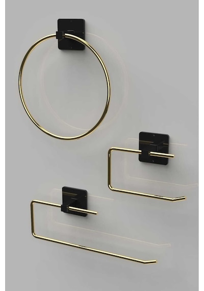 Karteya Yapışkanlı Paslanmaz Gold Rulo Havluluk Wc Kağıtlık Ve Çember Havluluk Banyo Mutfak 3'lü Set Altın