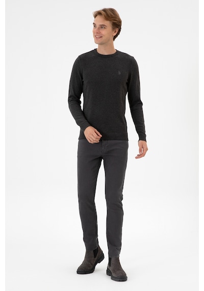 U.S. Polo Assn. Erkek Slim Fit Bisiklet Yaka Antrasit Melanj Basic Kazak 50313713-VR081