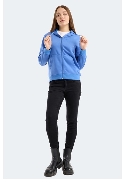 Slazenger Mılıo I Kadın Fermuarlı Kapüşonlu Cepli Indigo Sweatshırt Indigo